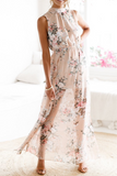 Momentlover Casual Print Backless Mesh Halter Dresses