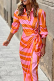 Momentlover Fashion Print Patchwork Turndown Collar Shirt Dress Dresses(3 Colors)