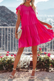 Momentlover Casual Solid Patchwork V Neck Cake Skirt Dresses(4 Colors)