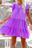 Momentlover Casual Solid Patchwork V Neck Cake Skirt Dresses(4 Colors)