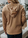 Momentlover Waffle-Knit Drawstring Quarter Button Hoodie