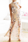 Momentlover Casual Print Backless Mesh Halter Dresses