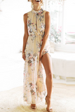 Momentlover Casual Print Backless Mesh Halter Dresses