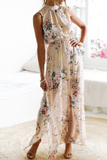 Momentlover Casual Print Backless Mesh Halter Dresses