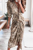 Momentlover Casual Print Patchwork V Neck Irregular Dress Dresses(3 Colors)