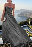 Momentlover Fashion Solid Hollowed Out Strapless Cake Skirt Dresses(7 Colors)