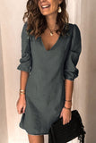 Momentlover Casual Solid V Neck Dress Dresses(4 Colors)