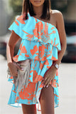 Momentlover Fashion Casual Print Patchwork Backless Oblique Collar Sleeveless Dress Dresses