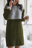 Momentlover Fashion Patchwork Solid Patchwork O Neck Long Sleeve Dresses