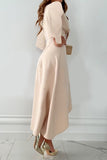 Momentlover Fashion Solid Patchwork V Neck Asymmetrical Dresses