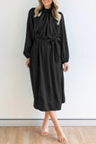 Momentlover Sweet Elegant Solid Bandage Mandarin Collar A Line Dresses