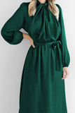 Momentlover Sweet Elegant Solid Bandage Mandarin Collar A Line Dresses