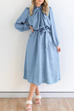 Momentlover Sweet Elegant Solid Bandage Mandarin Collar A Line Dresses