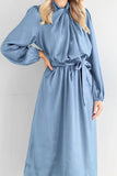 Momentlover Sweet Elegant Solid Bandage Mandarin Collar A Line Dresses