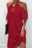-Christmas gift Elegant Solid Lace Metal Accessories Decoration Halter A Line Dresses(5 Colors)