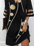 Momentlover Split-Joint Printed Polka-Dot Mesh Hollow Plus Size Loose V-Neck Mini Dresses