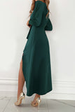 Momentlover Fashion Solid Patchwork V Neck Asymmetrical Dresses