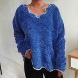 Momentlover V-Neck Drop Shoulder Long Sleeve Sweater