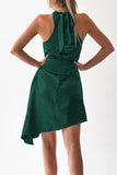 Momentlover Celebrities Elegant Solid Asymmetrical Halter Irregular Dress Dresses