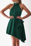 Momentlover Celebrities Elegant Solid Asymmetrical Halter Irregular Dress Dresses