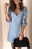 Momentlover Casual Solid V Neck Dress Dresses(4 Colors)