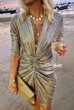 Momentlover Celebrities Elegant Solid Fold V Neck A Line Dresses