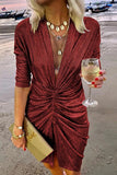 Momentlover Celebrities Elegant Solid Fold V Neck A Line Dresses