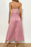 Momentlover Celebrities Elegant Solid Patchwork Strapless Irregular Dress Dresses