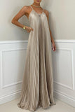 Momentlover Elegant Formal Solid Fold U Neck Dresses