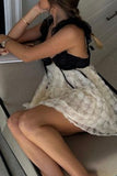 Momentlover Sexy Patchwork Backless Spaghetti Strap Sleeveless Dress Dresses