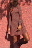 Momentlover Elegant College Print Patchwork Turtleneck A Line Dresses