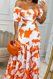 Momentlover Sexy Elegant Print Frenulum Off the Shoulder Printed Dress Dresses