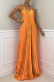 Momentlover Elegant Formal Solid Fold U Neck Dresses