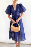 Momentlover Sweet Elegant Solid Mesh V Neck Princess Dresses