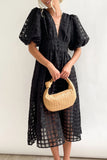 Momentlover Sweet Elegant Solid Mesh V Neck Princess Dresses