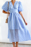 Momentlover Sweet Elegant Solid Mesh V Neck Princess Dresses