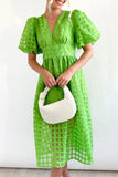 Momentlover Sweet Elegant Solid Mesh V Neck Princess Dresses