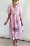 Momentlover Sweet Elegant Solid Mesh V Neck Princess Dresses