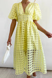 Momentlover Sweet Elegant Solid Mesh V Neck Princess Dresses