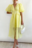 Momentlover Sweet Elegant Solid Mesh V Neck Princess Dresses