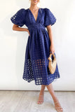 Momentlover Sweet Elegant Solid Mesh V Neck Princess Dresses