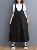 Momentlover Solid Color Buttoned Wide Leg Ninth Pants Spaghetti-Neck Overalls