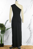 Momentlover Elegant Formal Solid Slit Asymmetrical Oblique Collar Evening Dress Dresses(8 Colors)