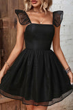 Momentlover Sexy Solid Hollowed Out Backless Square Collar A Line Dresses