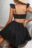 Momentlover Sexy Solid Hollowed Out Backless Square Collar A Line Dresses
