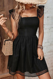 Momentlover Sexy Solid Hollowed Out Backless Square Collar A Line Dresses