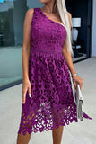 Momentlover Celebrities Elegant Solid Hollowed Out Oblique Collar One Shoulder Dress Dresses