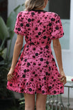 Momentlover Sweet Bohemian Print Flounce V Neck Irregular Dress Dresses