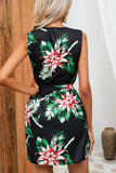 Momentlover Casual College Floral Frenulum Zipper V Neck One Step Skirt Dresses