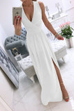 Momentlover Sexy Simplicity Solid Slit V Neck Princess Dresses